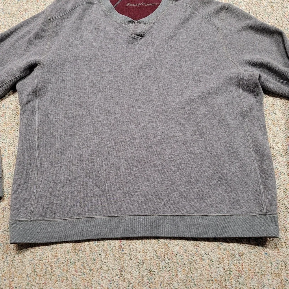 Tommy Bahama Sweatshirt Mens XL Grey Reversible Split Neck Pullover Knit Sweater